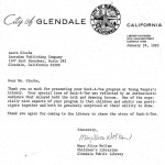 Letter of Appreciation: City of Glendale Public Library, 24 January 1983
