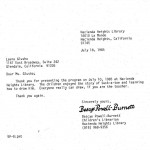 Letter of Appreciation: Hacienda Heights Library, 18 July 1985